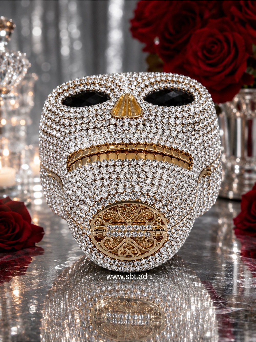 NWT Skull Clutch Purse Sparkling Bling Swarovski Crystal Rhinestone Black +Gift - Picture 11 of 15